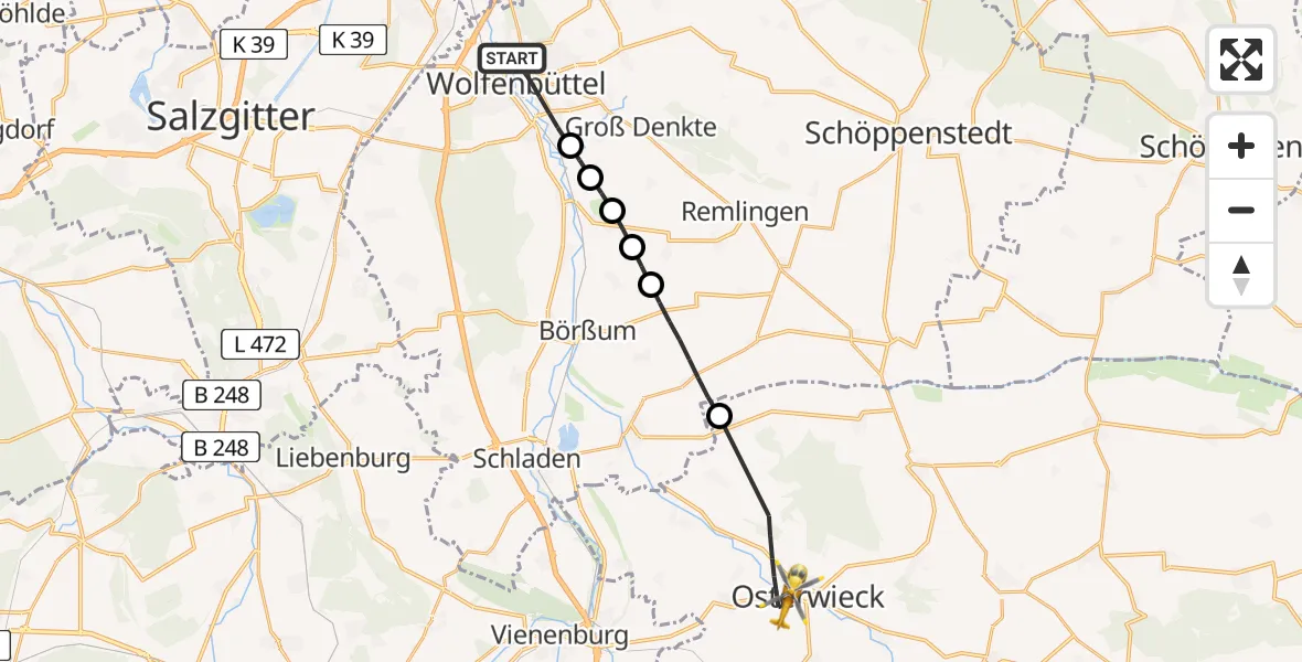 Flugroute Rettungshubschrauber Wolfenbüttel - Osterwieck, 05 Mai 2026, 05:38