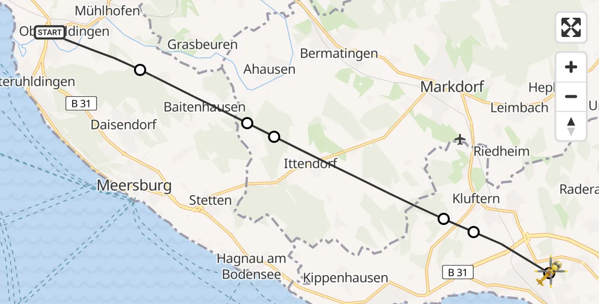 Flugroute Rettungshubschrauber Uhldingen-Mühlhofen - Friedrichshafen Hospital, 05 Mai 2026, 05:39