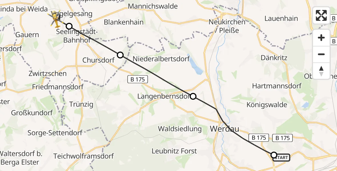 Flugroute Rettungshubschrauber ADAC Air Rescue Station Zwickau Hubschrauberlandeplatz - Braunichswalde, 05 Mai 2026, 05:46