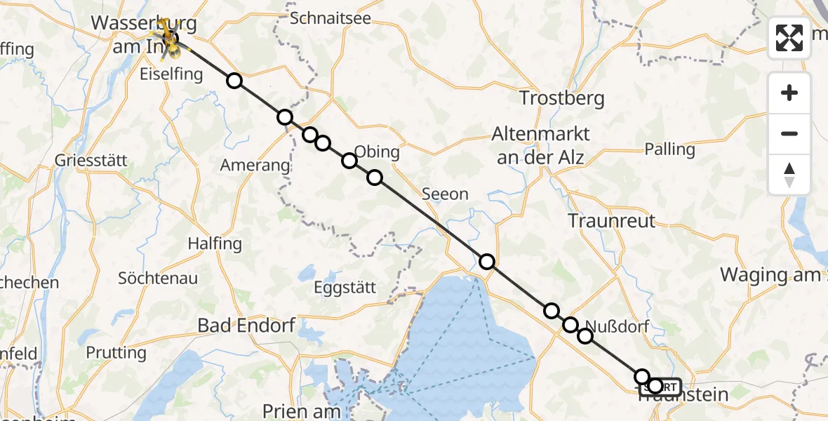 Flugroute Rettungshubschrauber Traunstein Hospital - Wasserburg a.Inn, 05 Mai 2026, 05:47