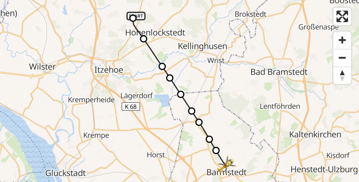 Flugroute Rettungshubschrauber Itzehoe Hungriger Wolf Flugplatz - Barmstedt, 05 Mai 2026, 06:03