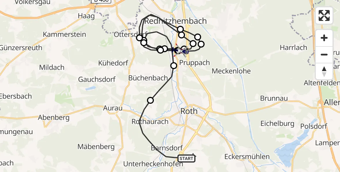 Flugroute Polizeihubschrauber Roth - Roth, 05 Mai 2026, 06:17