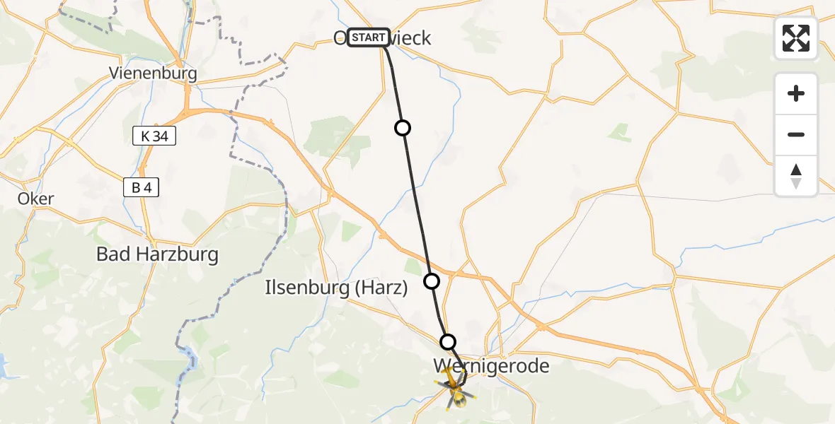 Flugroute Rettungshubschrauber Osterwieck - Wernigerode, 05 Mai 2026, 06:21