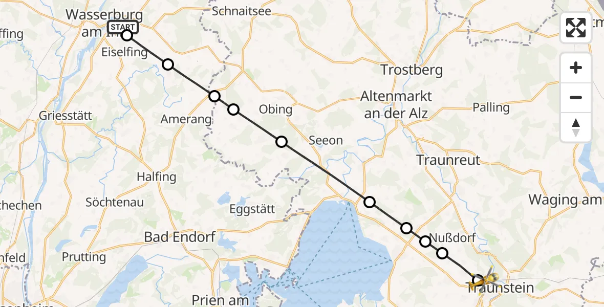 Flugroute Rettungshubschrauber Wasserburg a.Inn - Traunstein Hospital, 05 Mai 2026, 06:22