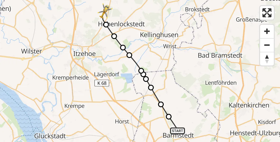 Flugroute Rettungshubschrauber Barmstedt - Hohenlockstedt, 05 Mai 2026, 06:29