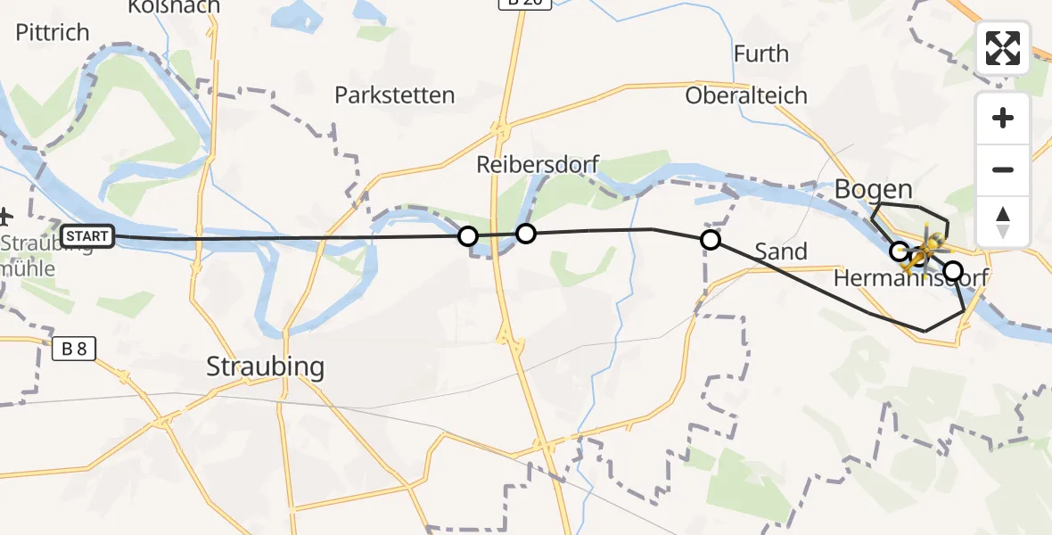 Flugroute Rettungshubschrauber Straubing - Bogen, 05 Mai 2026, 06:33