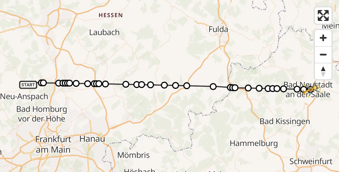 Flugroute Rettungshubschrauber Usingen - Bad Neustadt an der Saale Hospital, 05 Mai 2026, 06:38