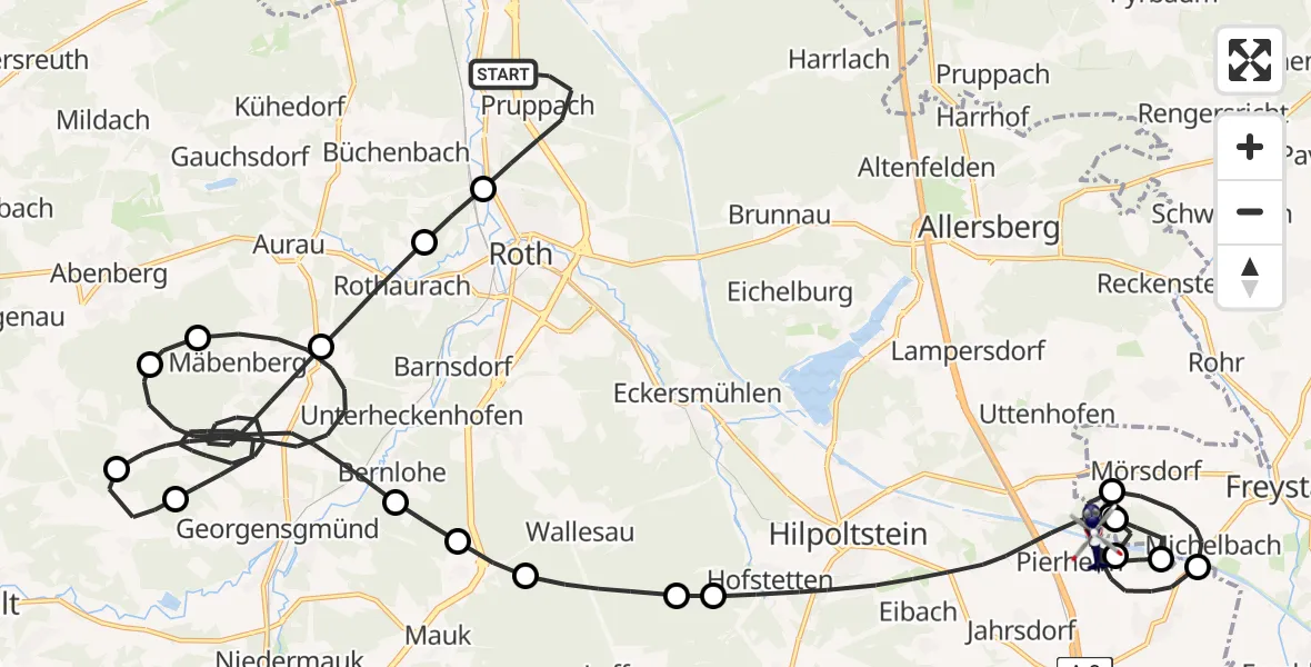 Flugroute Polizeihubschrauber Roth - Hilpoltstein, 05 Mai 2026, 06:49
