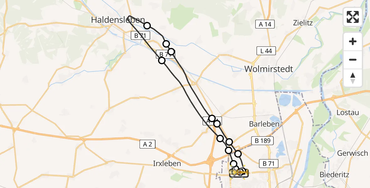 Flugroute Rettungshubschrauber Magdeburg Hospital - Magdeburg Hospital, 05 Mai 2026, 07:01