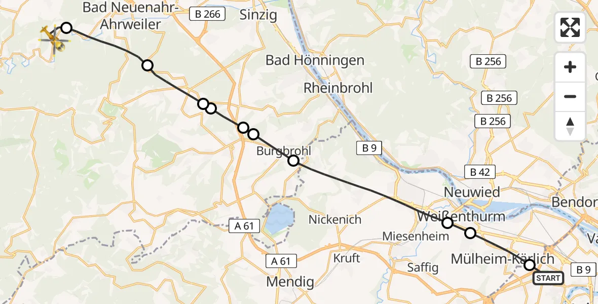 Flugroute Rettungshubschrauber Koblenz - Dernau, 05 Mai 2026, 07:17