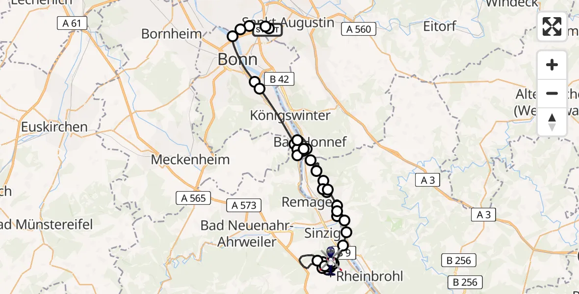 Flugroute Polizeihubschrauber Sankt Augustin - Bad Breisig, 05 Mai 2026, 07:19