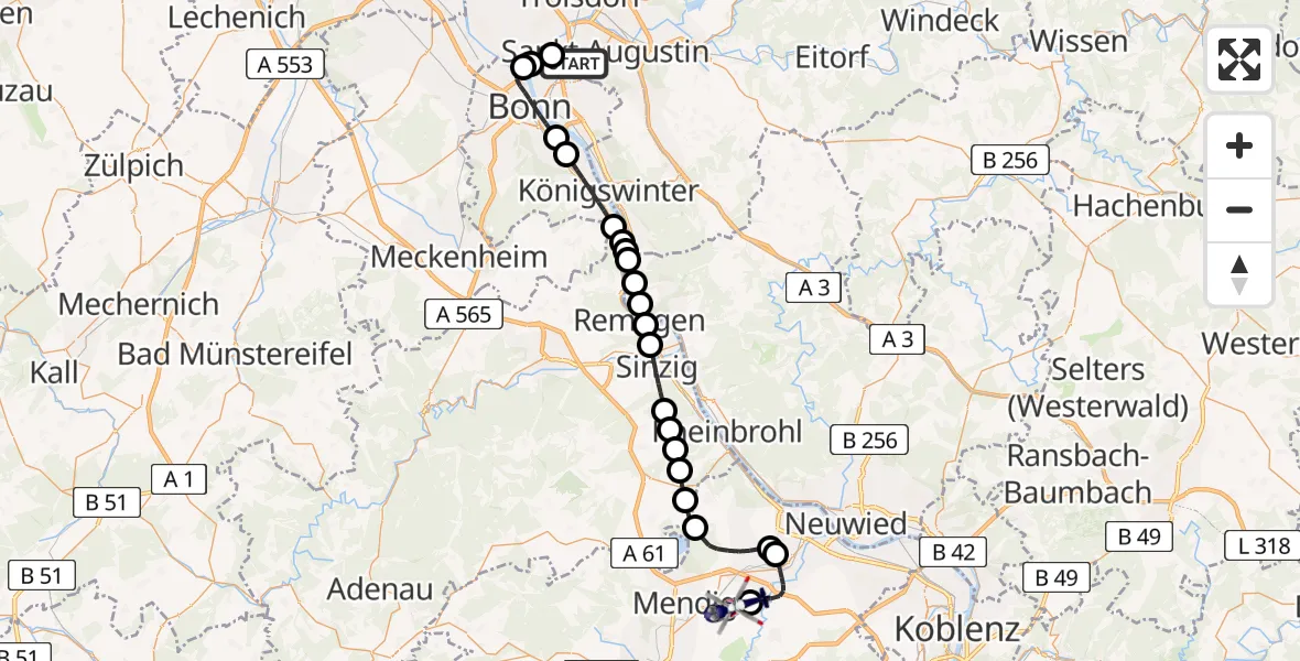 Flugroute Polizeihubschrauber Sankt Augustin - Kruft, 05 Mai 2026, 07:21