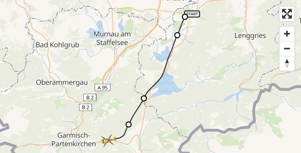 Flugroute Rettungshubschrauber Bichl - Garmisch-Partenkirchen, 05 Mai 2026, 07:26