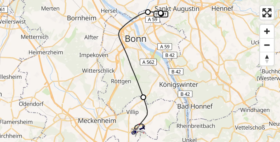 Flugroute Polizeihubschrauber Sankt Augustin - Wachtberg, 05 Mai 2026, 07:26