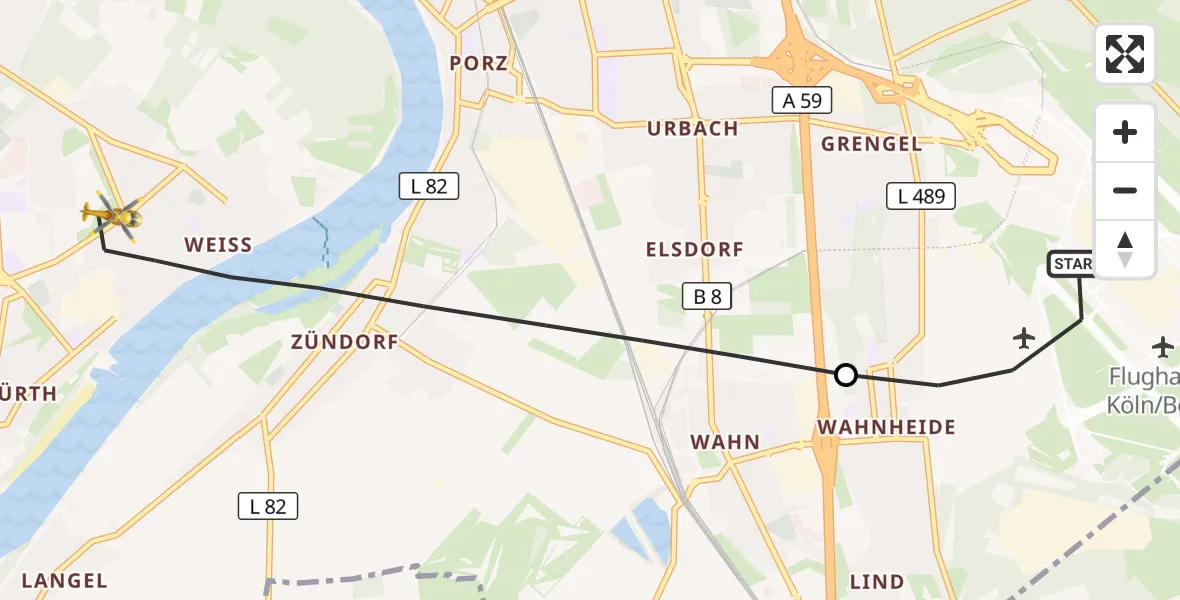 Flugroute Rettungshubschrauber Köln Bonn Flughafen - Köln, 05 Mai 2026, 07:32
