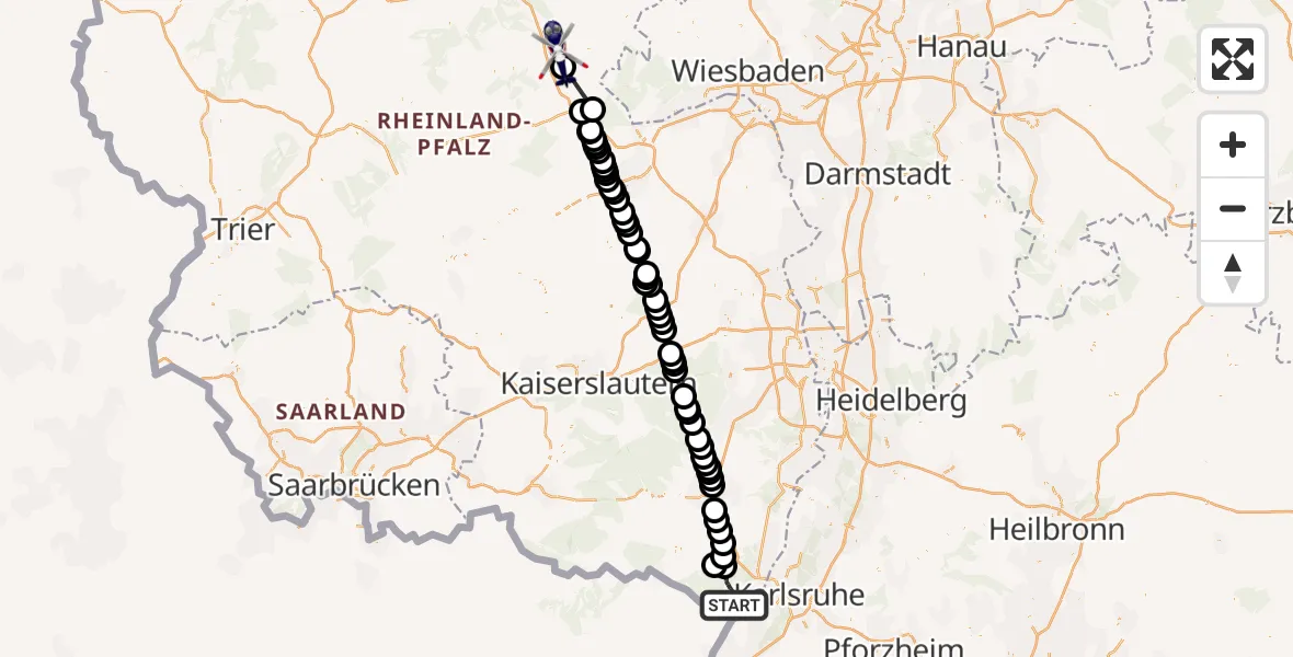 Flugroute Polizeihubschrauber Wörth am Rhein - Niederburg, 05 Mai 2026, 07:33
