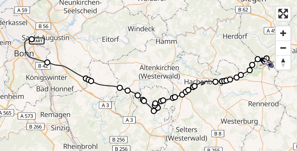Flugroute Polizeihubschrauber Sankt Augustin - Siegerland Flughafen, 05 Mai 2026, 07:44