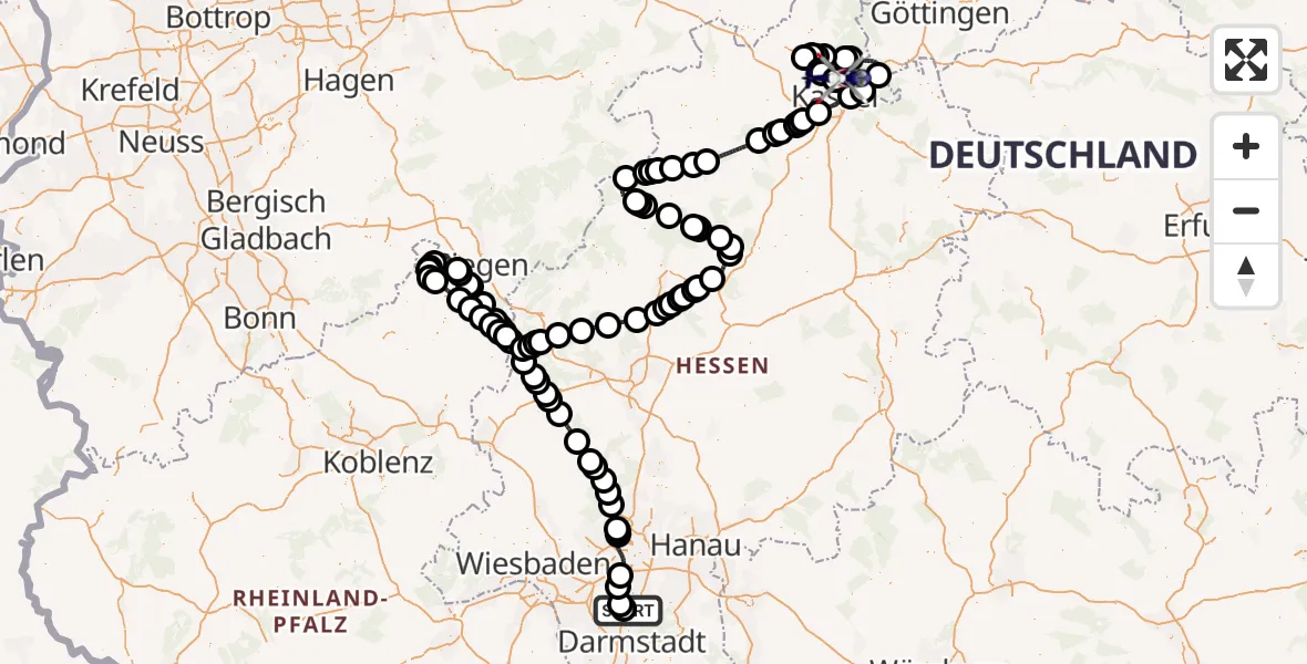 Flugroute Polizeihubschrauber Flughafen Frankfurt-Egelsbach - Fuldatal Bundespolizei Hubschrauberlandeplatz, 05 Mai 2026, 07:51