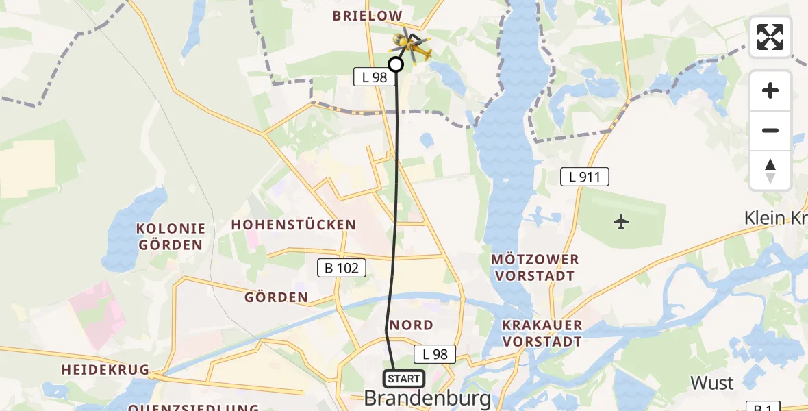 Flugroute Rettungshubschrauber Brandenburg an der Havel - Beetzsee, 05 Mai 2026, 07:52