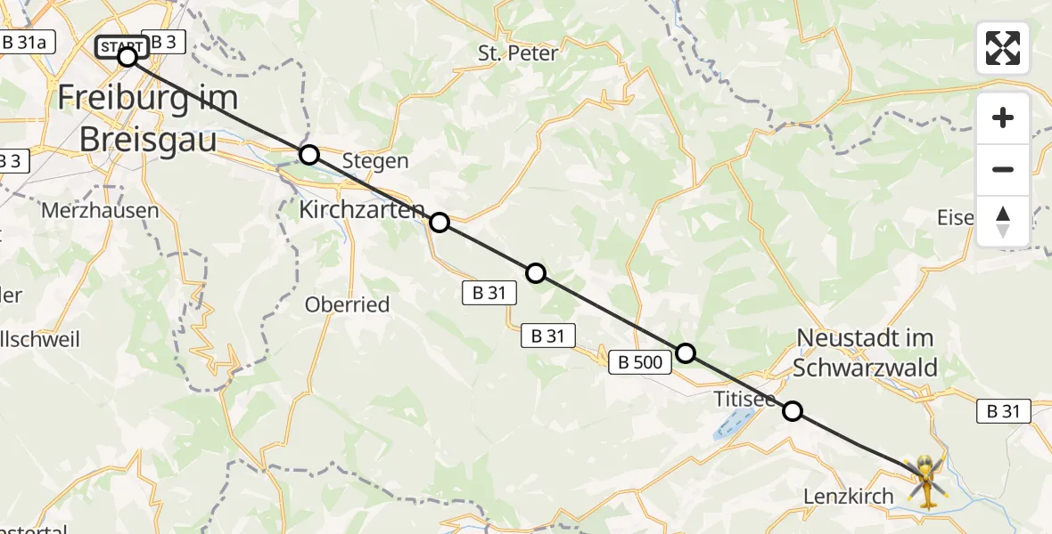 Flugroute Rettungshubschrauber Freiburg im Breisgau Flugplatz - Lenzkirch, 05 Mai 2026, 07:53