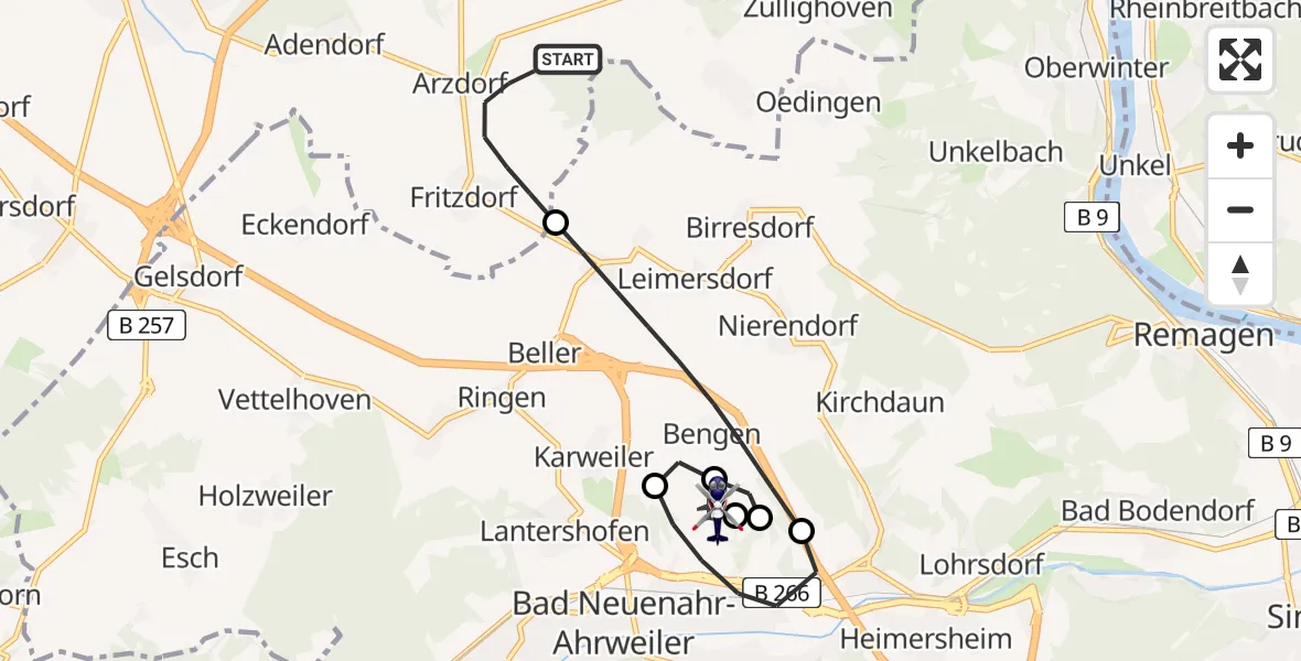 Flugroute Polizeihubschrauber Wachtberg - Bad Neuenahr-Ahrweiler Flugplatz, 05 Mai 2026, 07:54