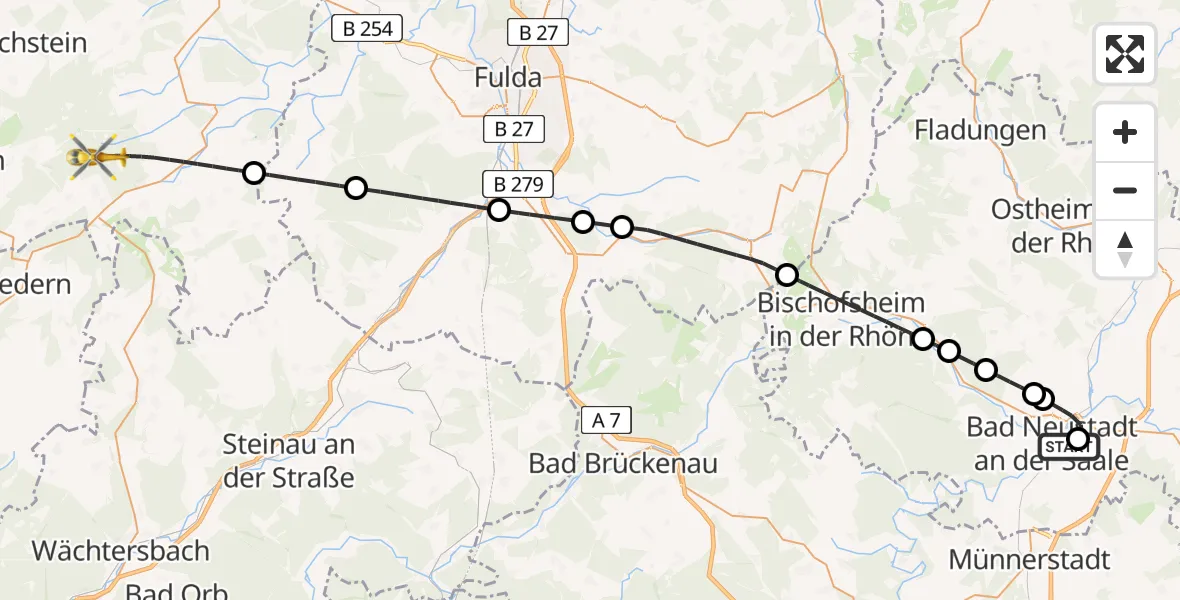 Flugroute Rettungshubschrauber Bad Neustadt an der Saale Hospital - Grebenhain, 05 Mai 2026, 07:55