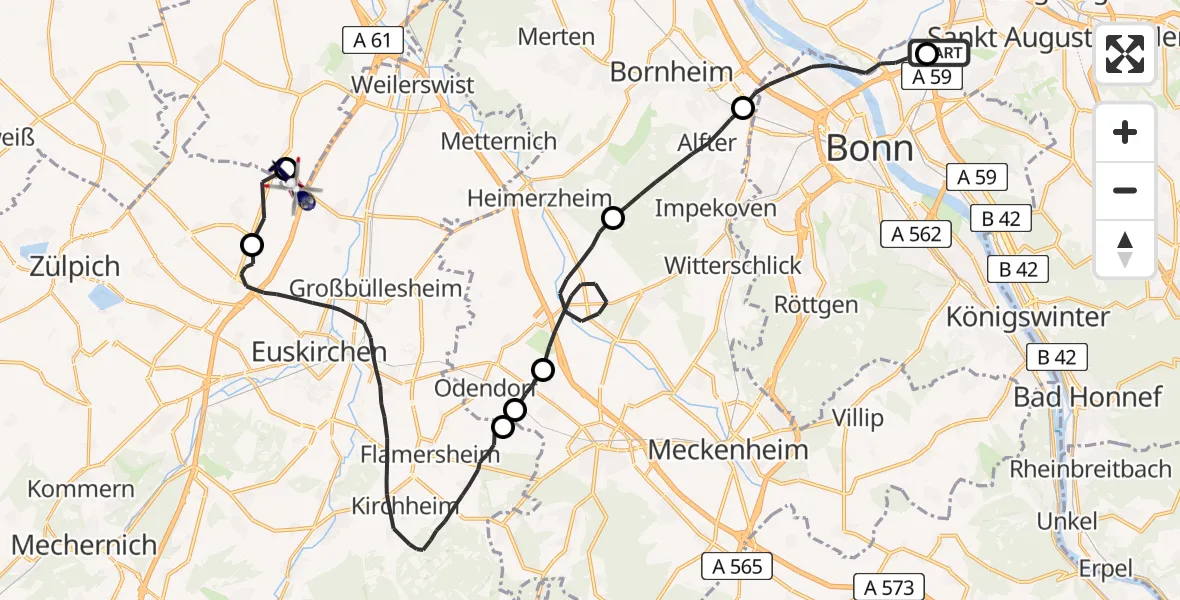 Flugroute Polizeihubschrauber Sankt Augustin - Erftstadt, 05 Mai 2026, 07:56