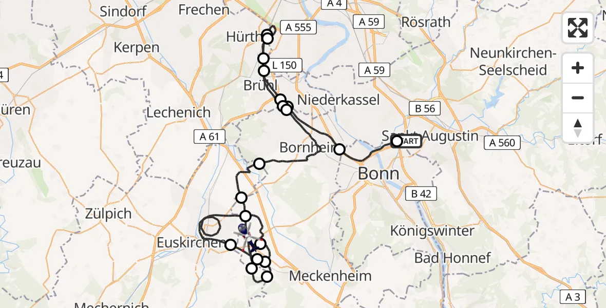 Flugroute Polizeihubschrauber Sankt Augustin - Swisttal, 05 Mai 2026, 08:00