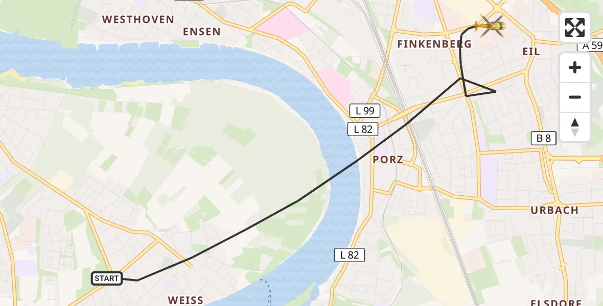 Flugroute Rettungshubschrauber Köln - Köln, 05 Mai 2026, 08:05