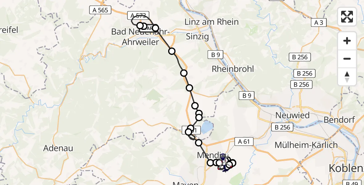 Flugroute Polizeihubschrauber Bad Neuenahr-Ahrweiler Flugplatz - Mendig, 05 Mai 2026, 08:06