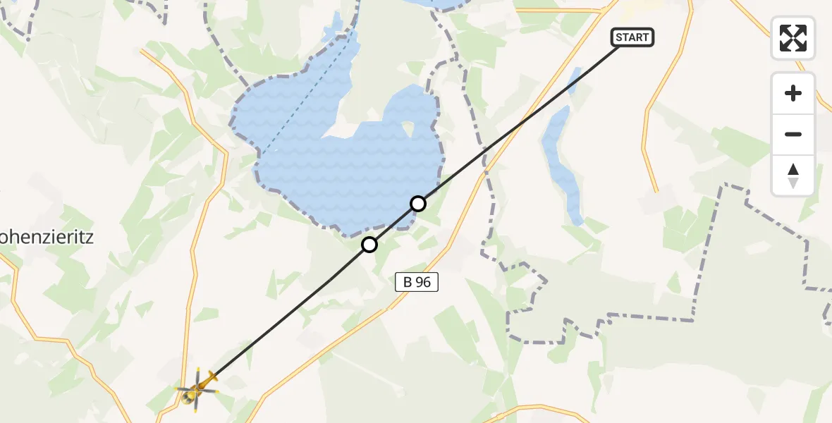 Flugroute Rettungshubschrauber Groß Nemerow - Blumenholz, 05 Mai 2026, 08:10