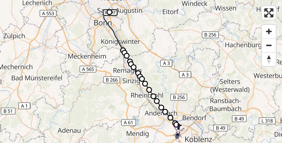 Flugroute Polizeihubschrauber Sankt Augustin - Mülheim-Kärlich, 05 Mai 2026, 08:10