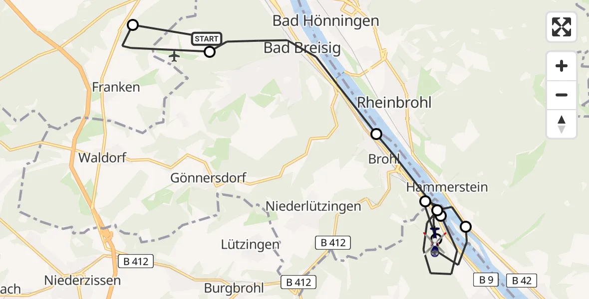 Flugroute Polizeihubschrauber Bad Breisig - Andernach, 05 Mai 2026, 08:10