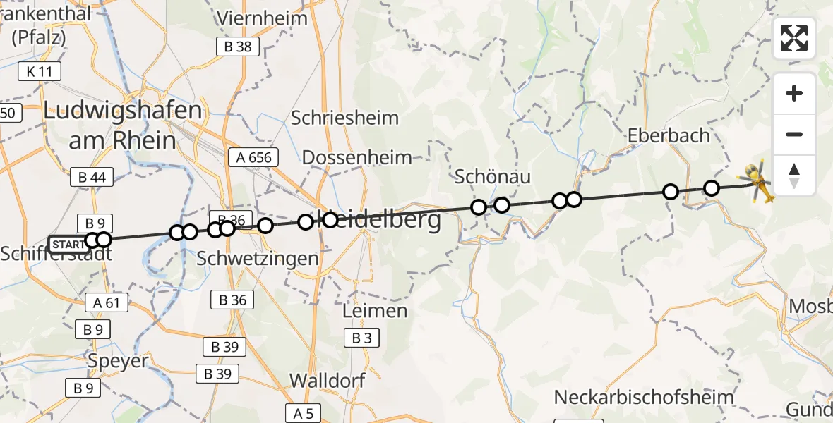 Flugroute Rettungshubschrauber Schifferstadt - Waldbrunn, 05 Mai 2026, 08:10