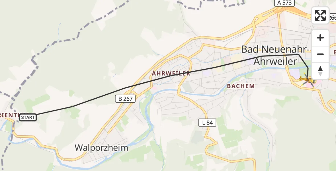 Flugroute Rettungshubschrauber Bad Neuenahr-Ahrweiler - Bad Neuenahr-Ahrweiler, 05 Mai 2026, 08:20