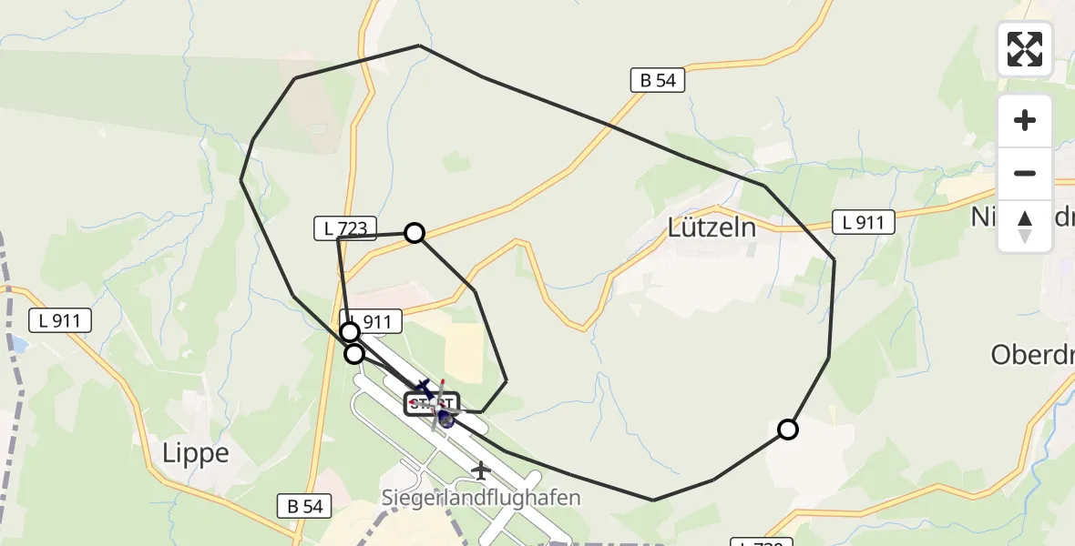 Flugroute Polizeihubschrauber Siegerland Flughafen - Siegerland Flughafen, 05 Mai 2026, 08:22