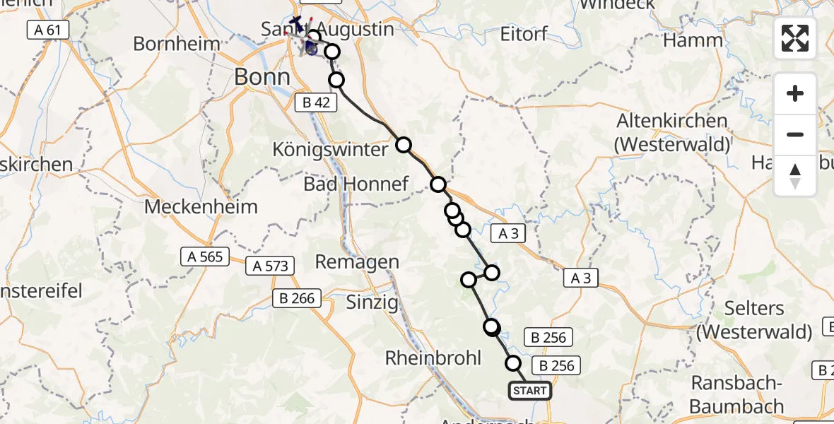 Flugroute Polizeihubschrauber Neuwied - Bonn-Hangelar Flugplatz, 05 Mai 2026, 08:25