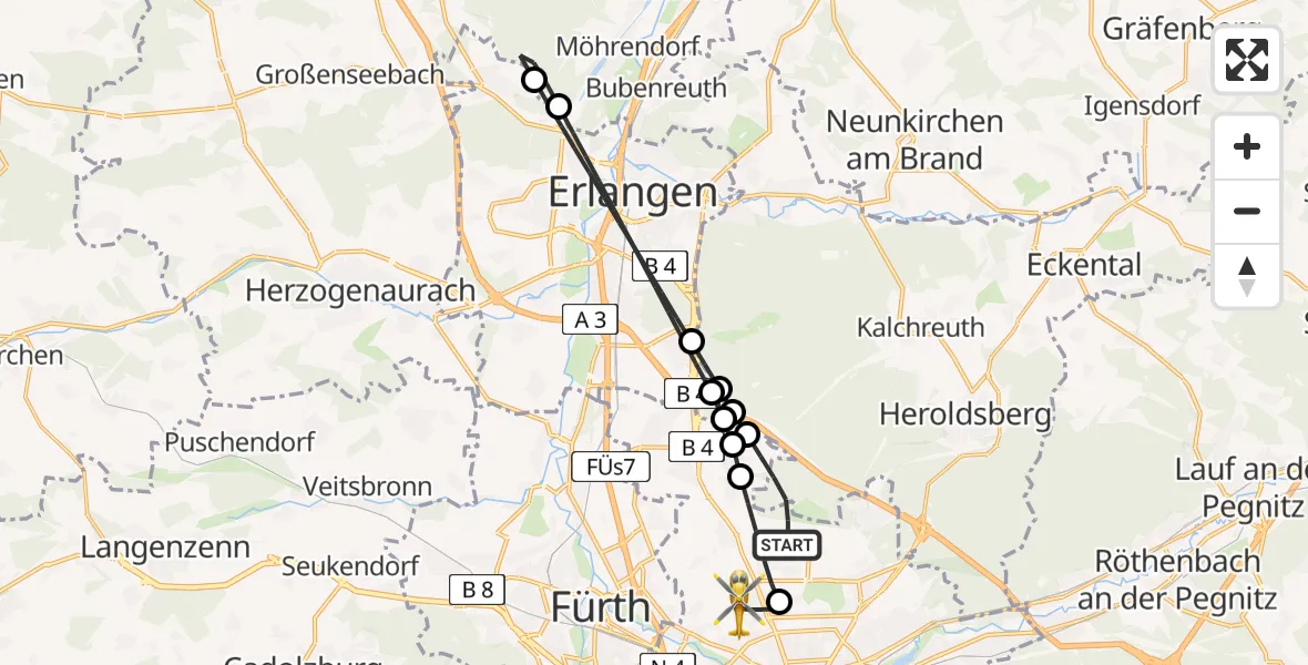 Flugroute Rettungshubschrauber Flughafen Nuremberg - Nürnberg, 05 Mai 2026, 08:26