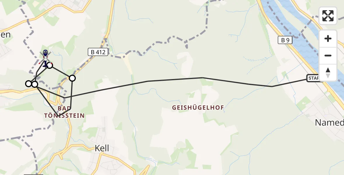 Flugroute Polizeihubschrauber Andernach - Brohl-Lützing, 05 Mai 2026, 08:27