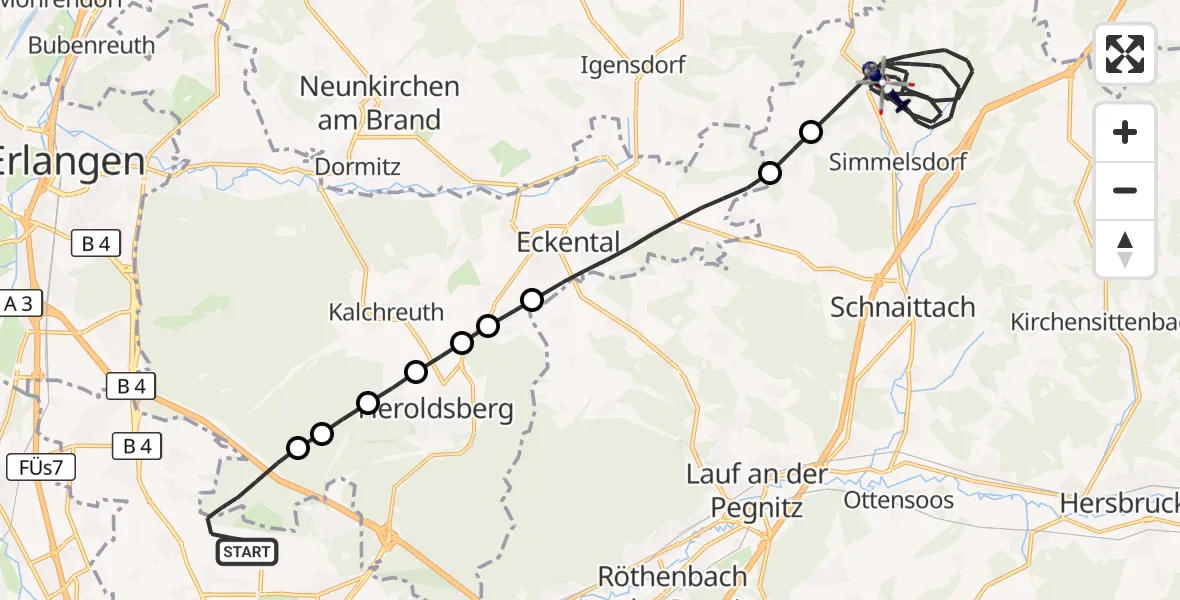 Flugroute Polizeihubschrauber Flughafen Nuremberg - Simmelsdorf, 05 Mai 2026, 08:32