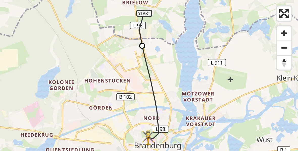 Flugroute Rettungshubschrauber Beetzsee - Brandenburg an der Havel, 05 Mai 2026, 08:33