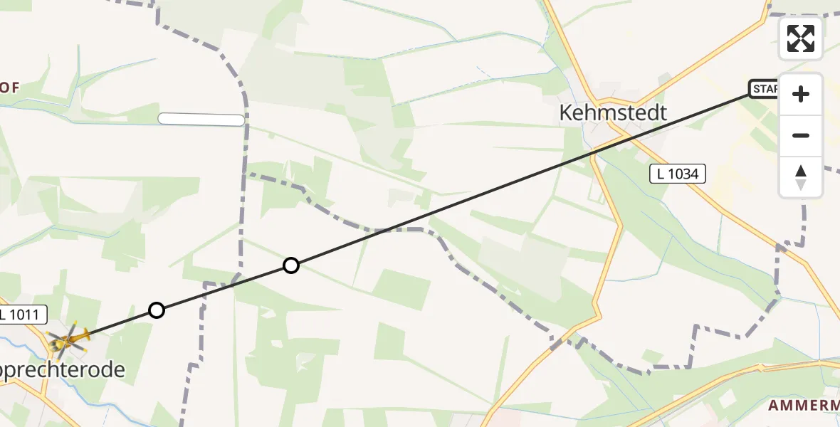 Flugroute Rettungshubschrauber Kehmstedt - Lipprechterode, 05 Mai 2026, 08:36