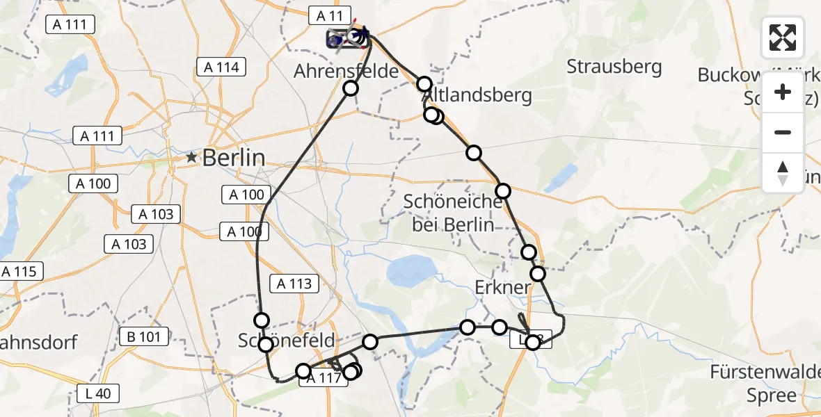 Flugroute Polizeihubschrauber Ahrensfelde Hubschrauberlandeplatz - Ahrensfelde Hubschrauberlandeplatz, 05 Mai 2026, 08:40