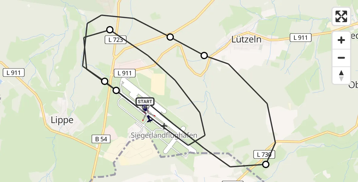 Flugroute Polizeihubschrauber Siegerland Flughafen - Siegerland Flughafen, 05 Mai 2026, 08:40