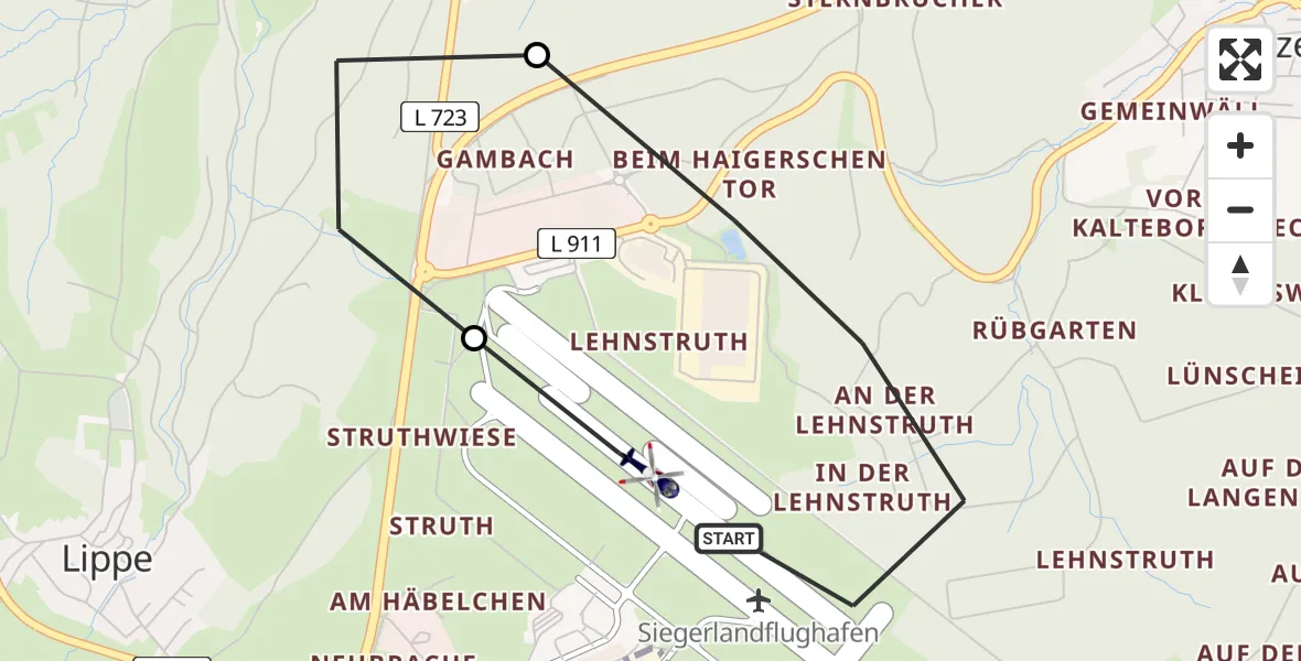 Flugroute Polizeihubschrauber Siegerland Flughafen - Siegerland Flughafen, 05 Mai 2026, 08:43