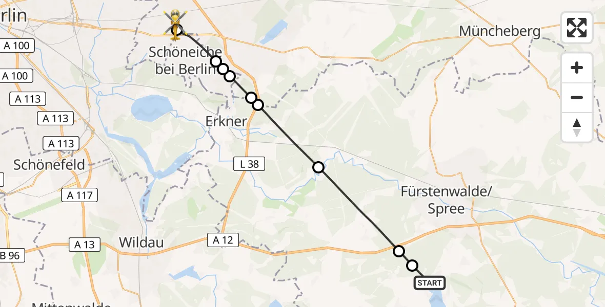 Flugroute Rettungshubschrauber Bad Saarow - Hoppegarten, 05 Mai 2026, 08:45