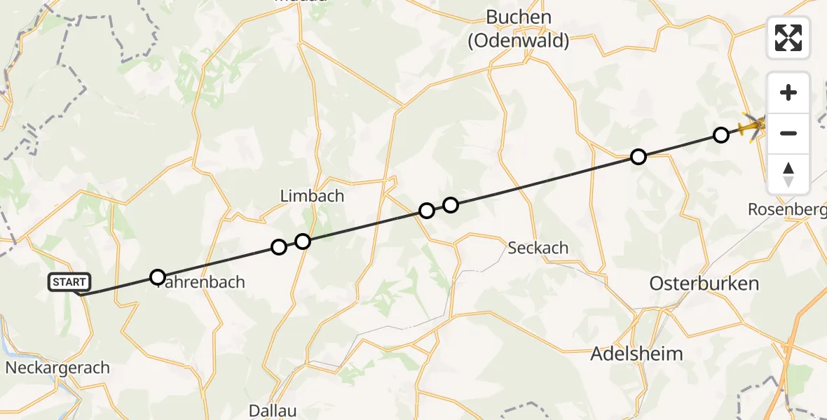 Flugroute Rettungshubschrauber Waldbrunn - Rosenberg, 05 Mai 2026, 08:47