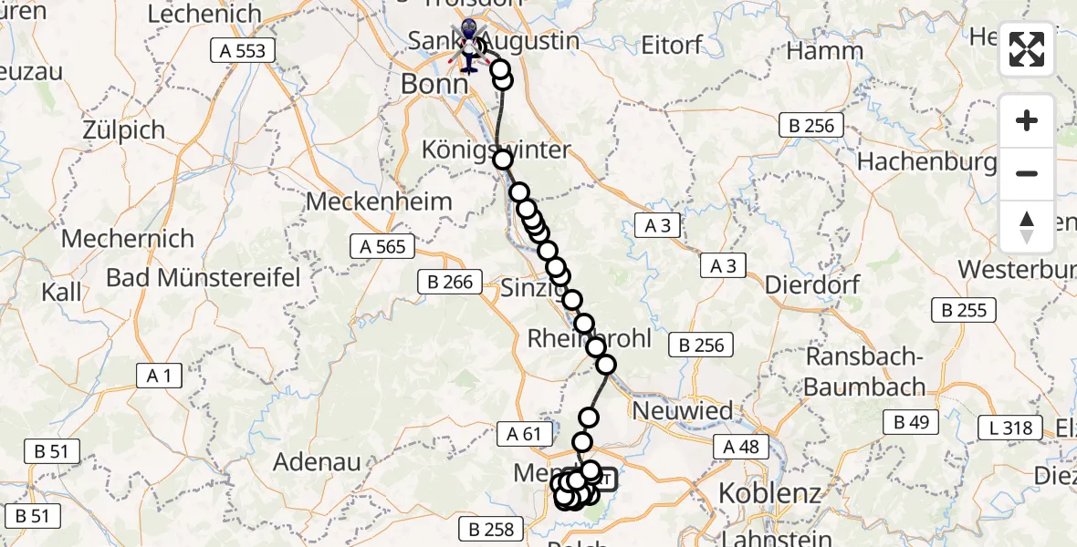 Flugroute Polizeihubschrauber Kruft - Sankt Augustin, 05 Mai 2026, 08:47