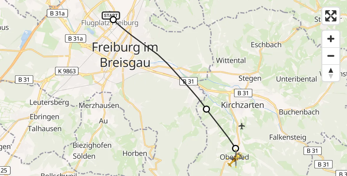 Flugroute Rettungshubschrauber Freiburg im Breisgau Flugplatz - Oberried, 05 Mai 2026, 08:54