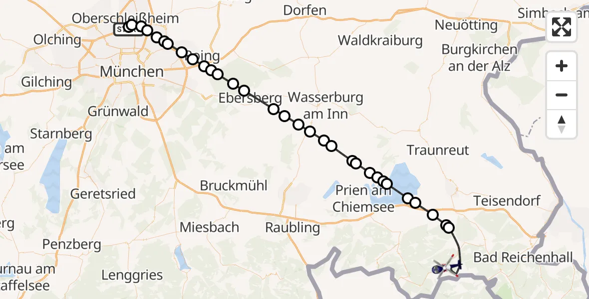 Flugroute Polizeihubschrauber Oberschleißheim - Ruhpolding, 05 Mai 2026, 08:55